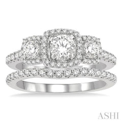 Round Shape Past Present & Future Halo Diamond Wedding Set