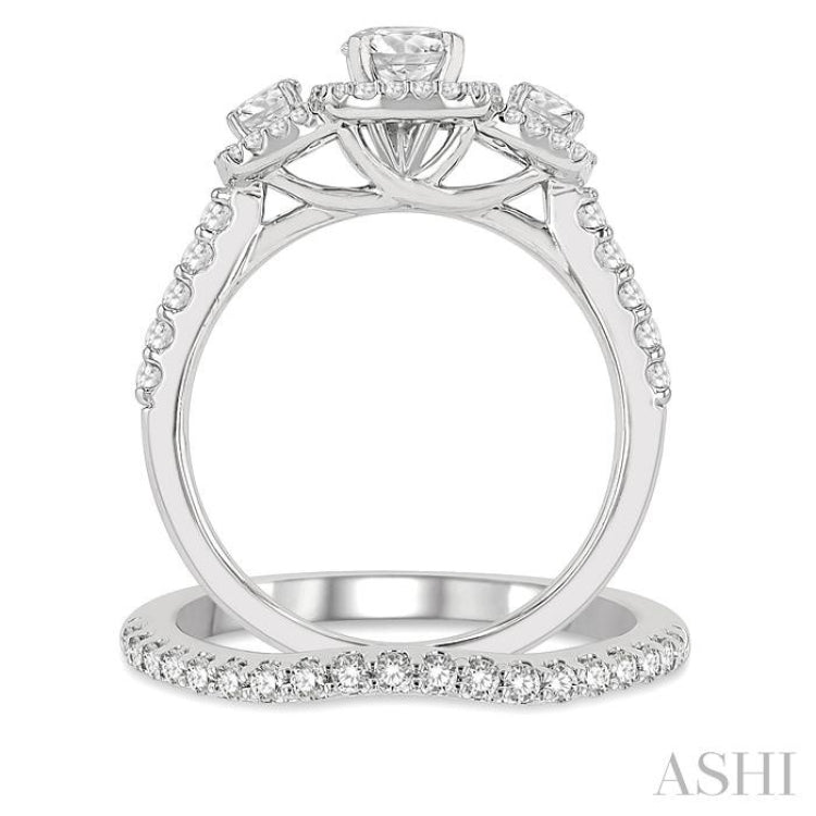 Round Shape Past Present & Future Halo Diamond Wedding Set