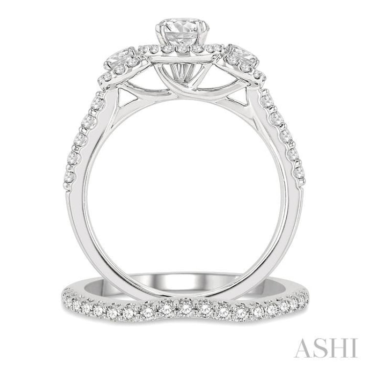 Round Shape Past Present & Future Halo Diamond Wedding Set