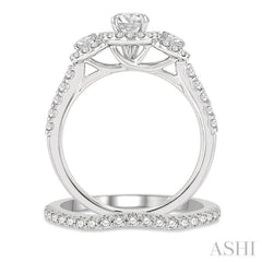 Round Shape Past Present & Future Halo Diamond Wedding Set