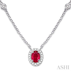 Oval Shape Gemstone & Halo Diamond Station Necklace