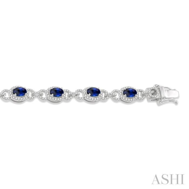 Oval Shape Gemstone & Halo Diamond Bracelet