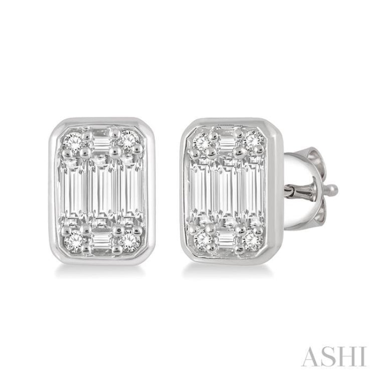 Emerald Shape Bezel Set Fusion Diamond Earrings