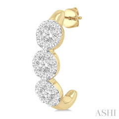 7/8 Ctw Lovebright Round Cut Diamond Half Hoop Earrings in 14K Yellow and White Gold
