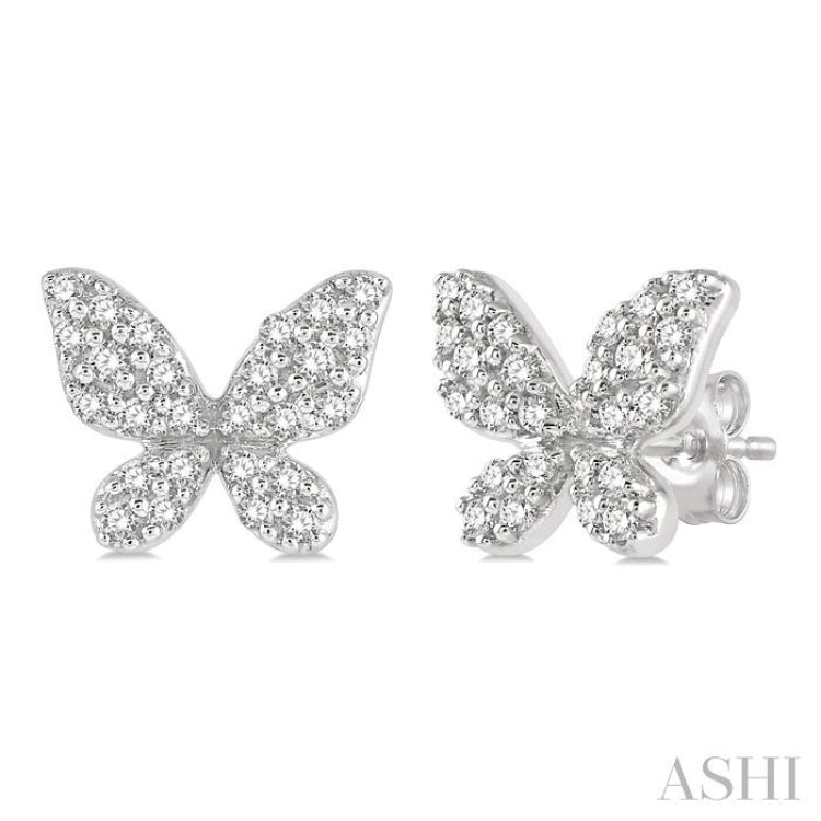 1/5 Ctw Butterfly Motif Round Cut Diamond Petite Fashion Earrings in 14K White Gold
