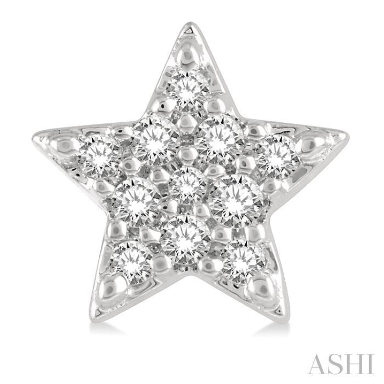 1/10 Ctw Star Round Cut Diamond Petite Fashion Earrings in 14K White Gold