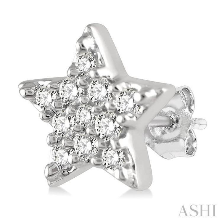 1/10 Ctw Star Round Cut Diamond Petite Fashion Earrings in 14K White Gold