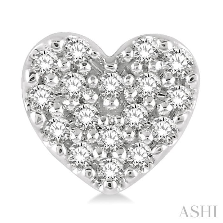 1/10 Ctw Heart Charm Round Cut Diamond Petite Fashion Earrings in 14K White Gold