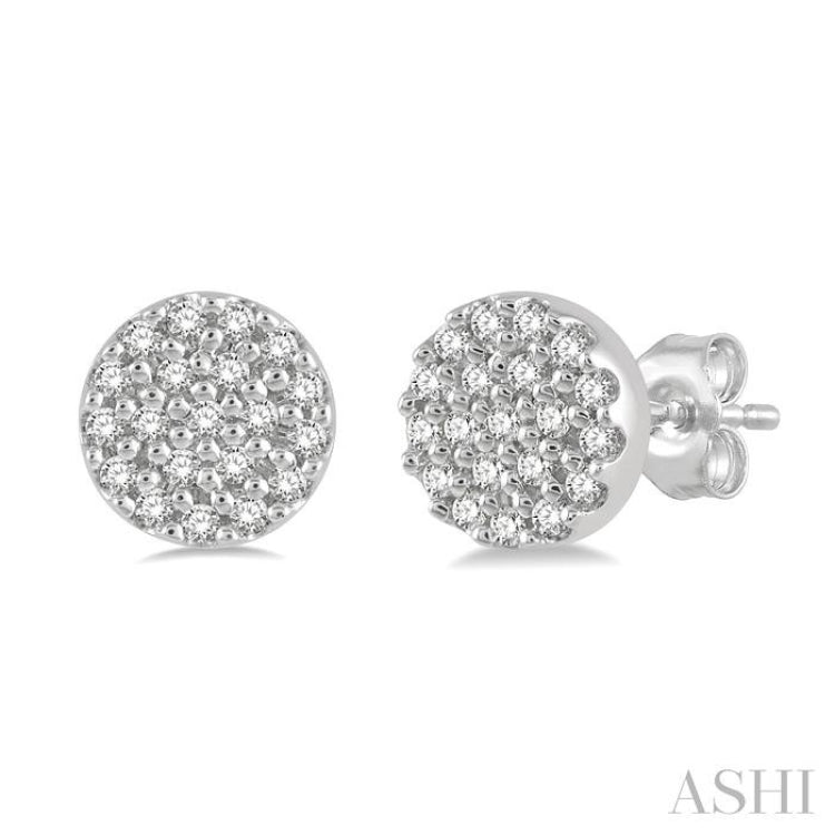 1/8 Ctw Disc Shape Round Cut Diamond Petite Fashion Earrings in 14K White Gold