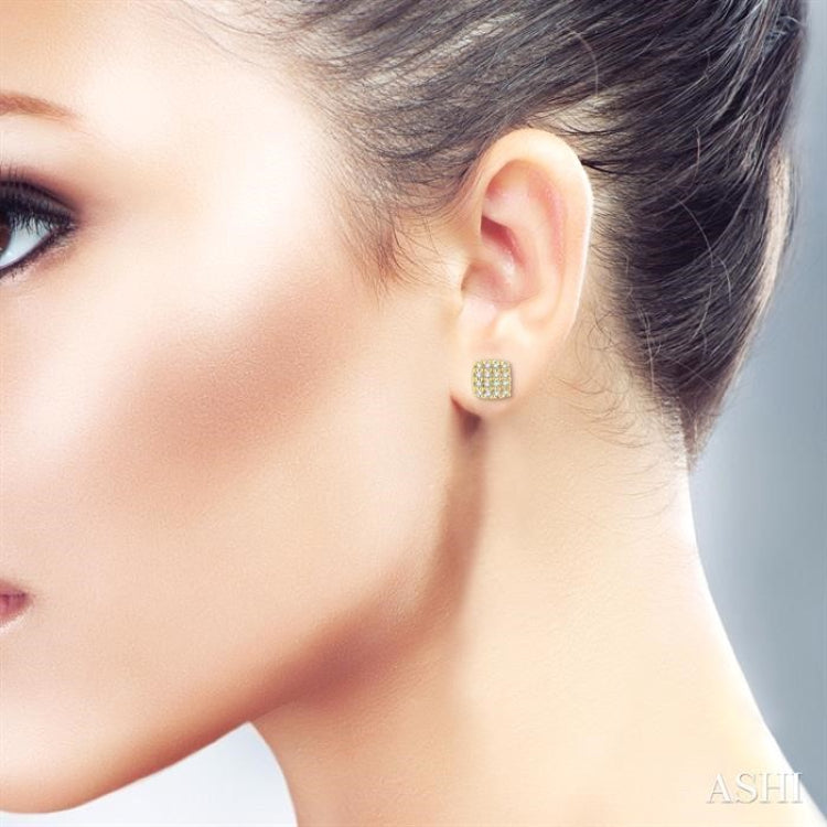 1/8 Ctw Cushion Shape Round Cut Diamond Petite Fashion Earrings in 14K Yellow Gold