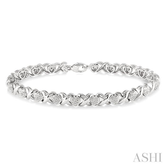 1/10 Ctw 'X' and Heart Shape Round Cut Diamond Bracelet in Sterling Silver