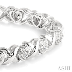 1/10 Ctw 'X' and Heart Shape Single Cut Diamond Bracelet in Sterling Silver