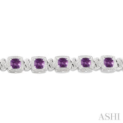 7x7 MM Cushion Shape Amethyst and 1/10 Ctw Round Cut Diamond Square Shape Bracelet in Sterling Silver