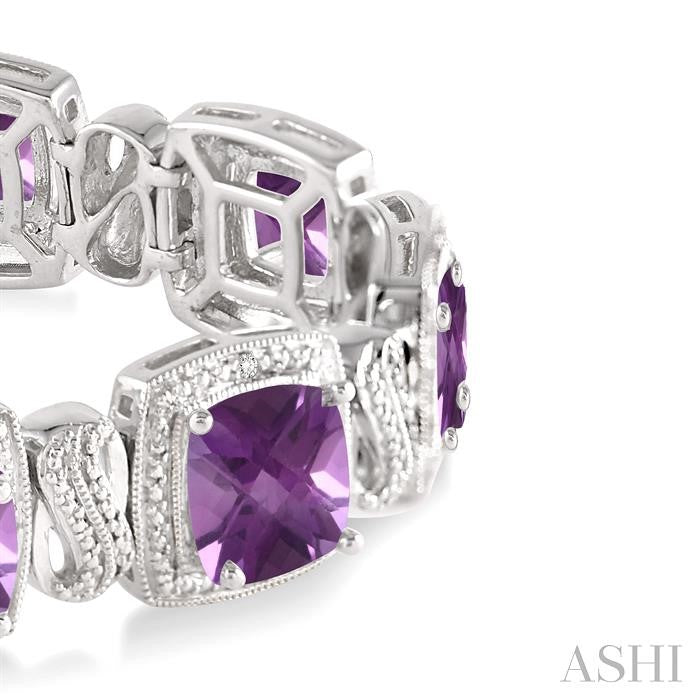 7x7 MM Cushion Shape Amethyst and 1/10 Ctw Round Cut Diamond Square Shape Bracelet in Sterling Silver