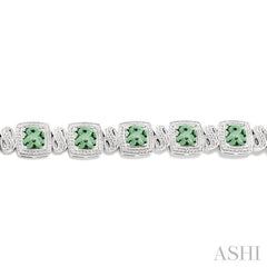 7x7 MM Cushion Shape Green Amethyst and 1/10 Ctw Round Cut Diamond Square Shape Bracelet in Sterling Silver