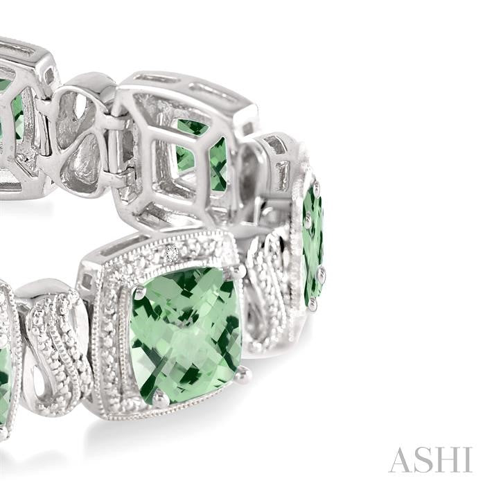 7x7 MM Cushion Shape Green Amethyst and 1/10 Ctw Single Cut Diamond Square Shape Bracelet in Sterling Silver