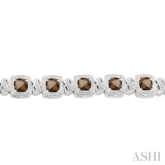 7x7 MM Cushion Shape Smoky Quartz and 1/10 Ctw Round Cut Diamond Square Shape Bracelet in Sterling Silver