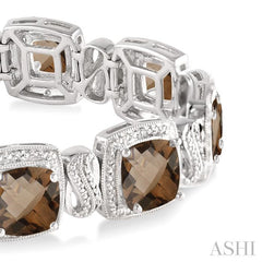 7x7 MM Cushion Shape Smoky Quartz and 1/10 Ctw Round Cut Diamond Square Shape Bracelet in Sterling Silver