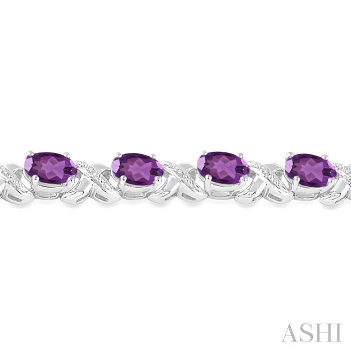 7x5 MM Oval Cut Amethyst and 1/20 Ctw Round Cut Diamond Fashion Bracelet in Sterling Silver