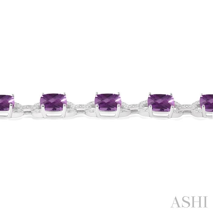 7x7 MM Cushion Shape Amethyst and 1/20 Ctw Round Cut Diamond Fashion Bracelet in Sterling Silver