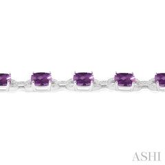 7x7 MM Cushion Shape Amethyst and 1/20 Ctw Round Cut Diamond Fashion Bracelet in Sterling Silver