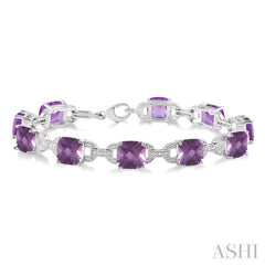 7x7 MM Cushion Shape Amethyst and 1/20 Ctw Round Cut Diamond Fashion Bracelet in Sterling Silver