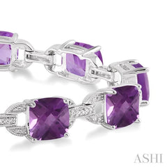 7x7 MM Cushion Shape Amethyst and 1/20 Ctw Round Cut Diamond Fashion Bracelet in Sterling Silver