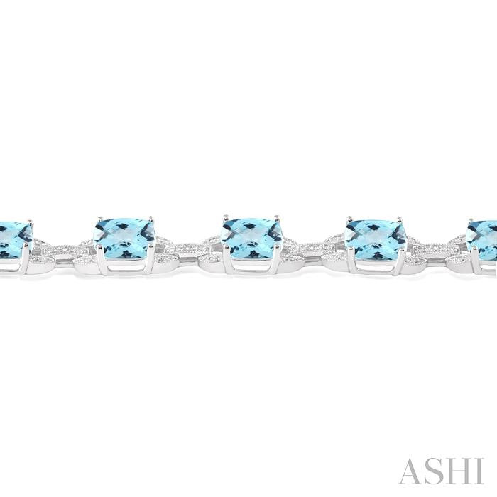 7x7 MM Cushion Shape Blue Topaz and 1/20 Ctw Round Cut Diamond Fashion Bracelet in Sterling Silver