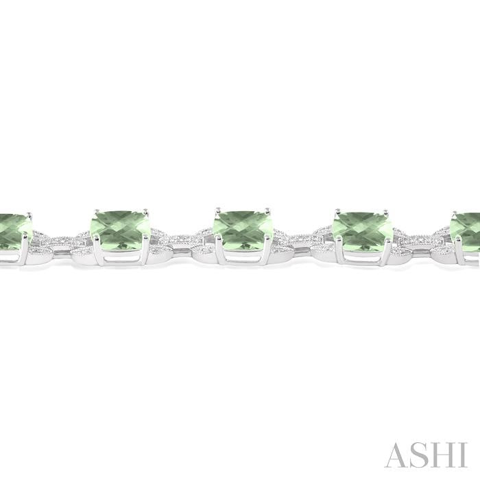 7x7 MM Cushion Shape Green Amethyst and 1/20 Ctw Round Cut Diamond Fashion Bracelet in Sterling Silver