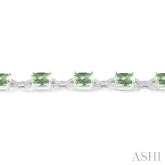 7x7 MM Cushion Shape Green Amethyst and 1/20 Ctw Round Cut Diamond Fashion Bracelet in Sterling Silver
