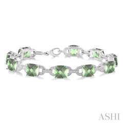 7x7 MM Cushion Shape Green Amethyst and 1/20 Ctw Round Cut Diamond Fashion Bracelet in Sterling Silver