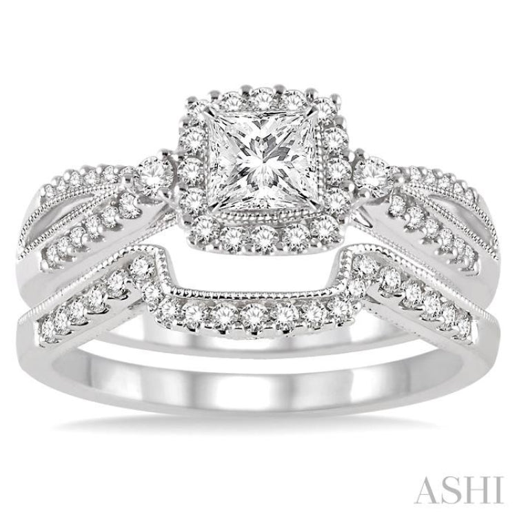 Princess Shape Halo Diamond Wedding Set