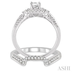 Princess Shape Halo Diamond Wedding Set