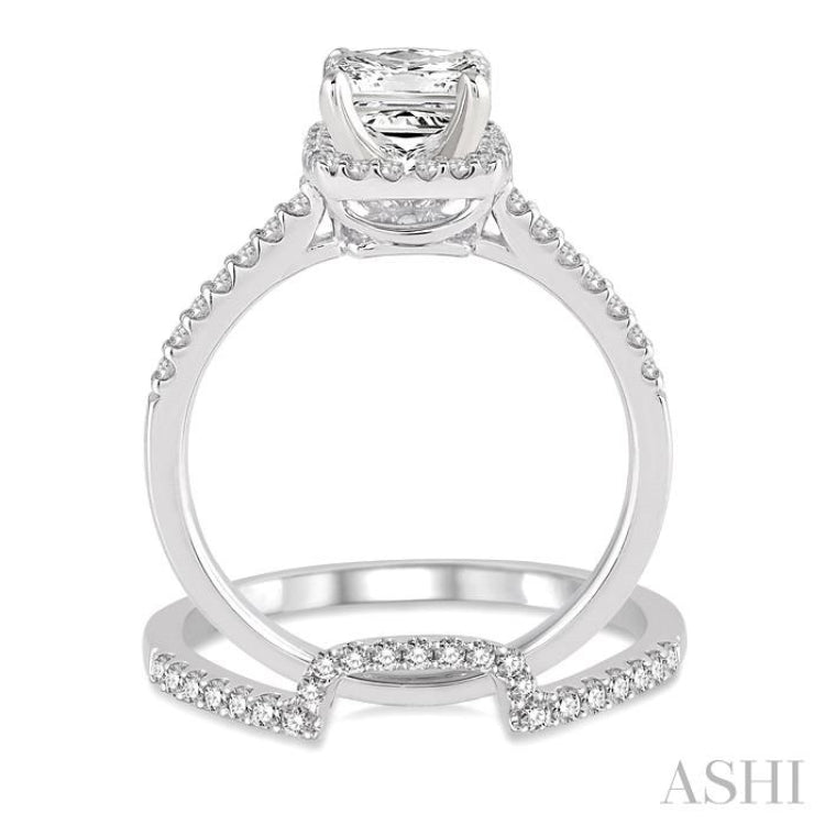 Princess Shape Halo Diamond Wedding Set