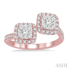 2 Stone Halo Lovebright Diamond Fashion Ring