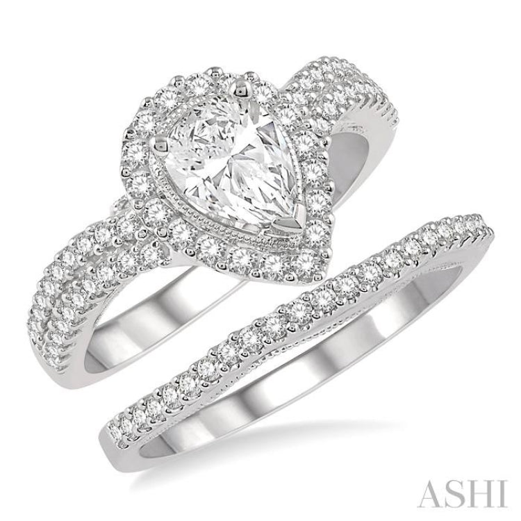 Pear Shape Halo Diamond Wedding Set