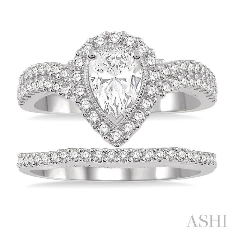 Pear Shape Halo Diamond Wedding Set