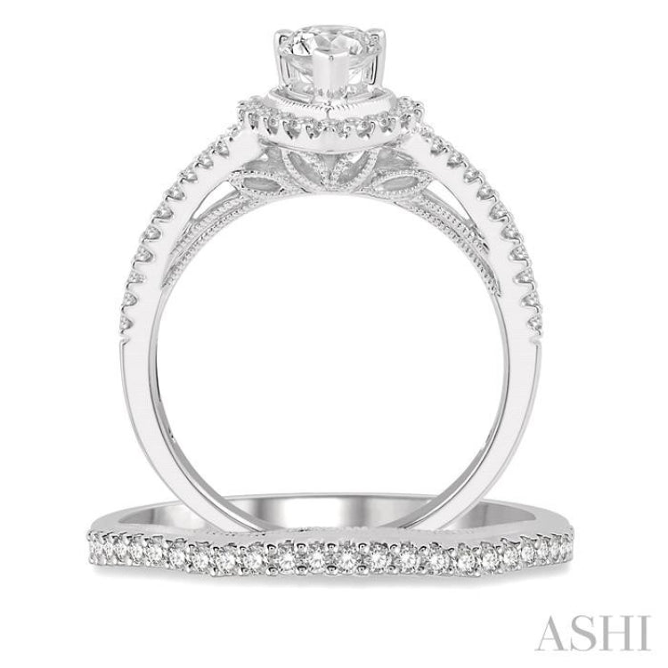 Pear Shape Halo Diamond Wedding Set