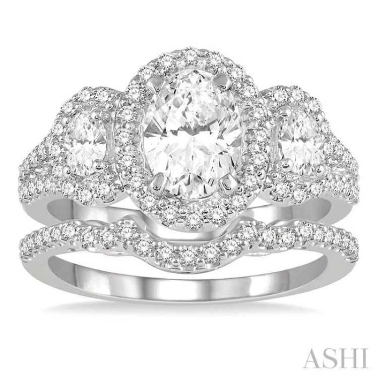 Oval Shape Past Present & Future Halo Diamond Wedding Set