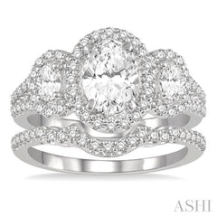 Oval Shape Past Present & Future Halo Diamond Wedding Set