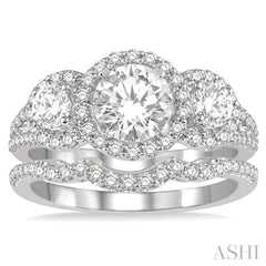 Round Shape Past Present & Future Halo Diamond Wedding Set