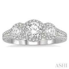 Round Shape Past Present & Future Semi-Mount Halo Diamond Engagement Ring