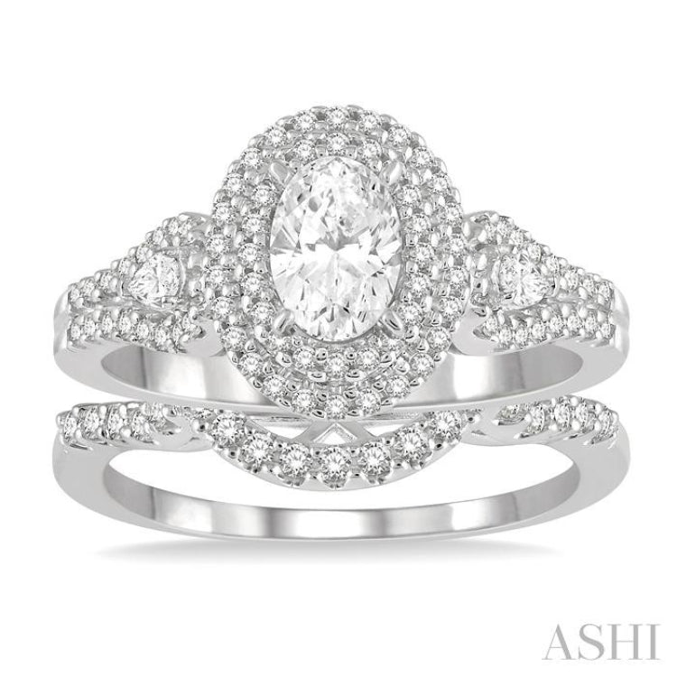 Oval Shape Halo Diamond Wedding Set