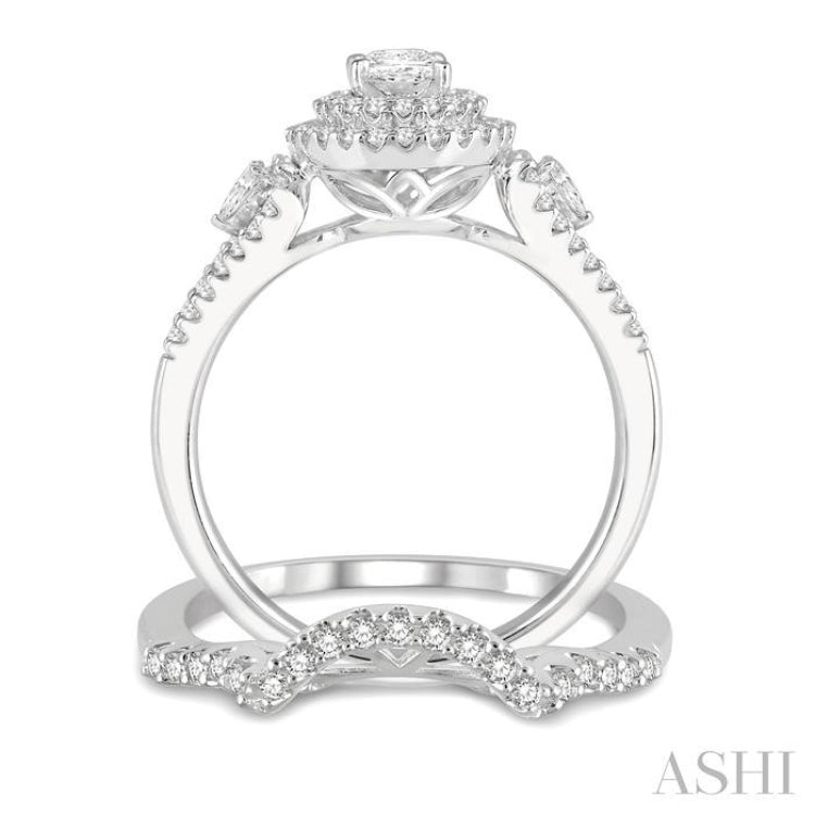 Oval Shape Halo Diamond Wedding Set