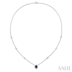 Oval Shape Gemstone & Halo Diamond Station Necklace