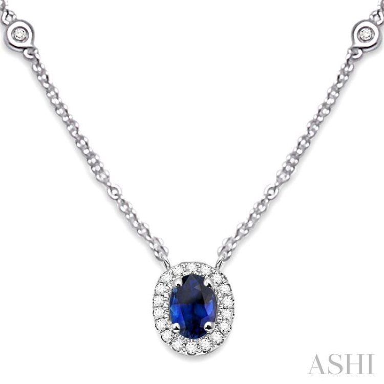 Oval Shape Gemstone & Halo Diamond Station Necklace