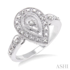 1/20 Ctw Pear Shape Round Cut Diamond Ring in Sterling Silver
