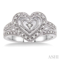 1/20 Ctw Heart Shape Round Cut Diamond Ring in Sterling Silver