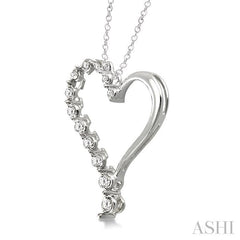 1/10 Ctw Round Cut Diamond Heart Pendant in Sterling Silver with Chain