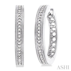 1/10 Ctw Round Cut Diamond Hoop Earrings in Sterling Silver